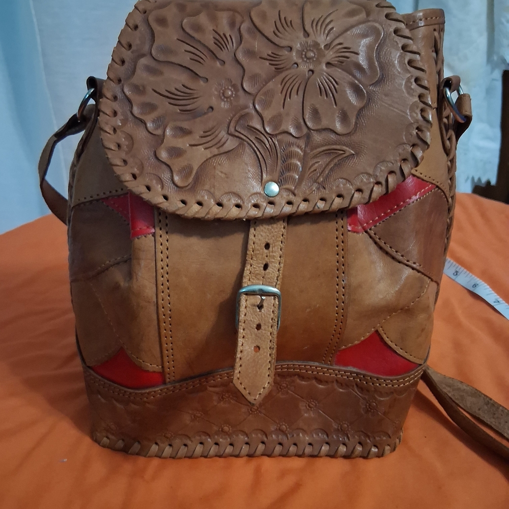 Brown and Red Leather Backpack